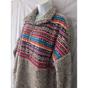 Sunshine and Rodeo Womens Medium Sherpa Fleece Quarter Zip Southwestern Leopard